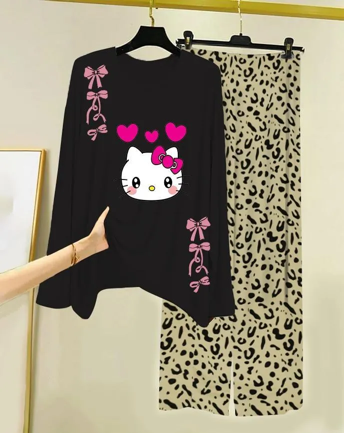 Hello Kitty Printed Night Suit Black 2 Pcs