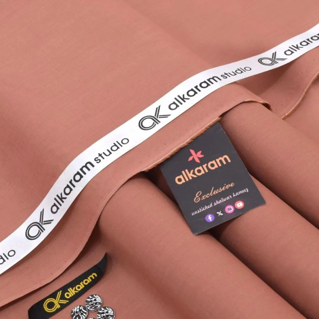 Unstitched Soft Cotton Peach Suit for Men