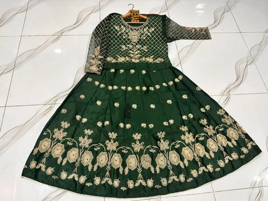Green Embroidered Shamoz Silk Maxi Suit 2Pcs Party Wear