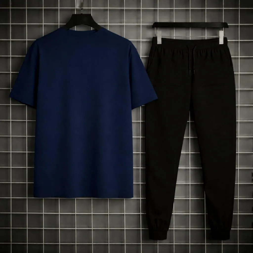 Men Printed 2-Piece Track Suit Blue Black