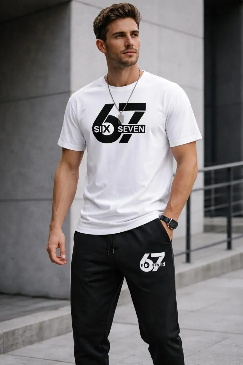 Men Printed 2-Piece Track Suit White Black