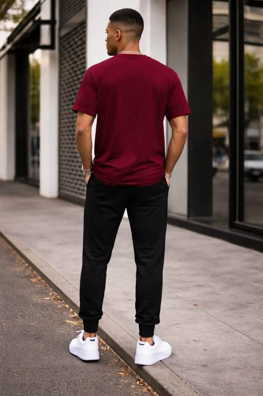Men Printed 2-Piece Tracksuit Maroon Black 67 Six Seven Polyester