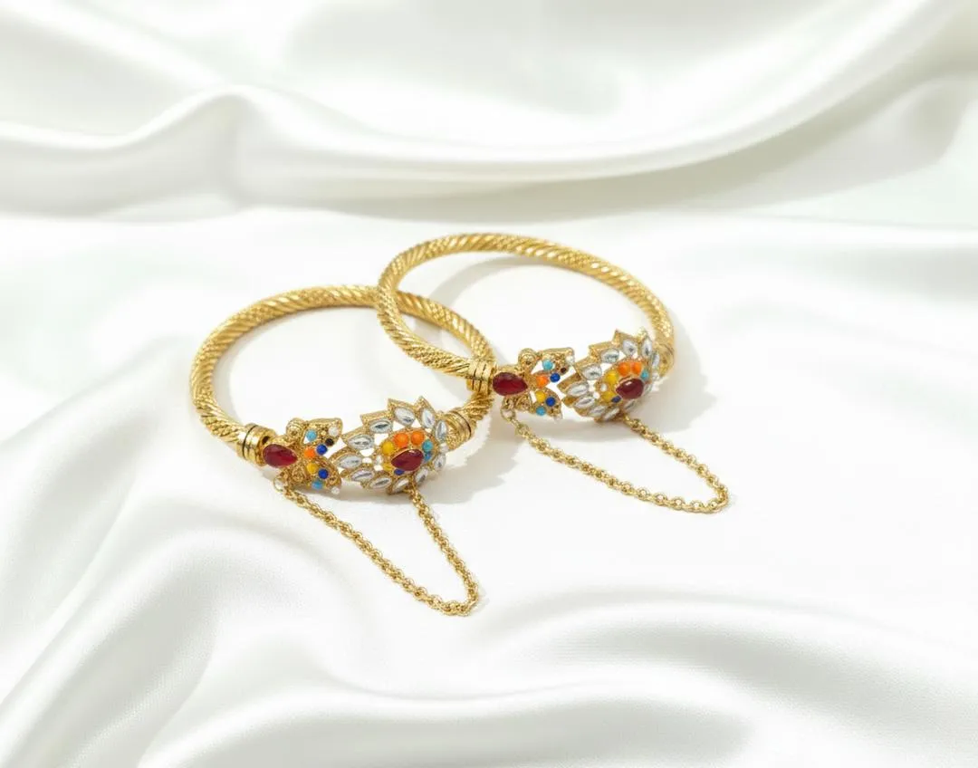 Gold Toned Gemstone Bangles Set for Weddings & Parties