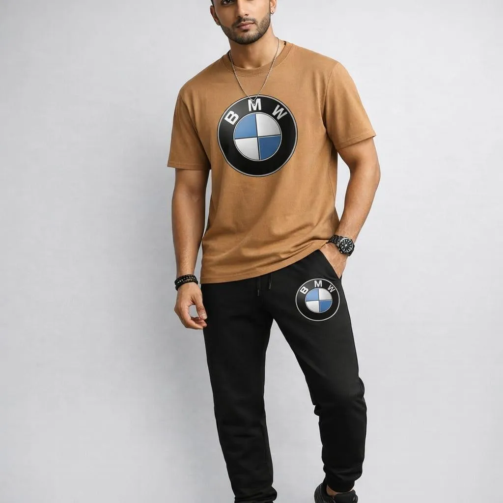 Men BMW Printed Track Suit Brown Black Joggers Set