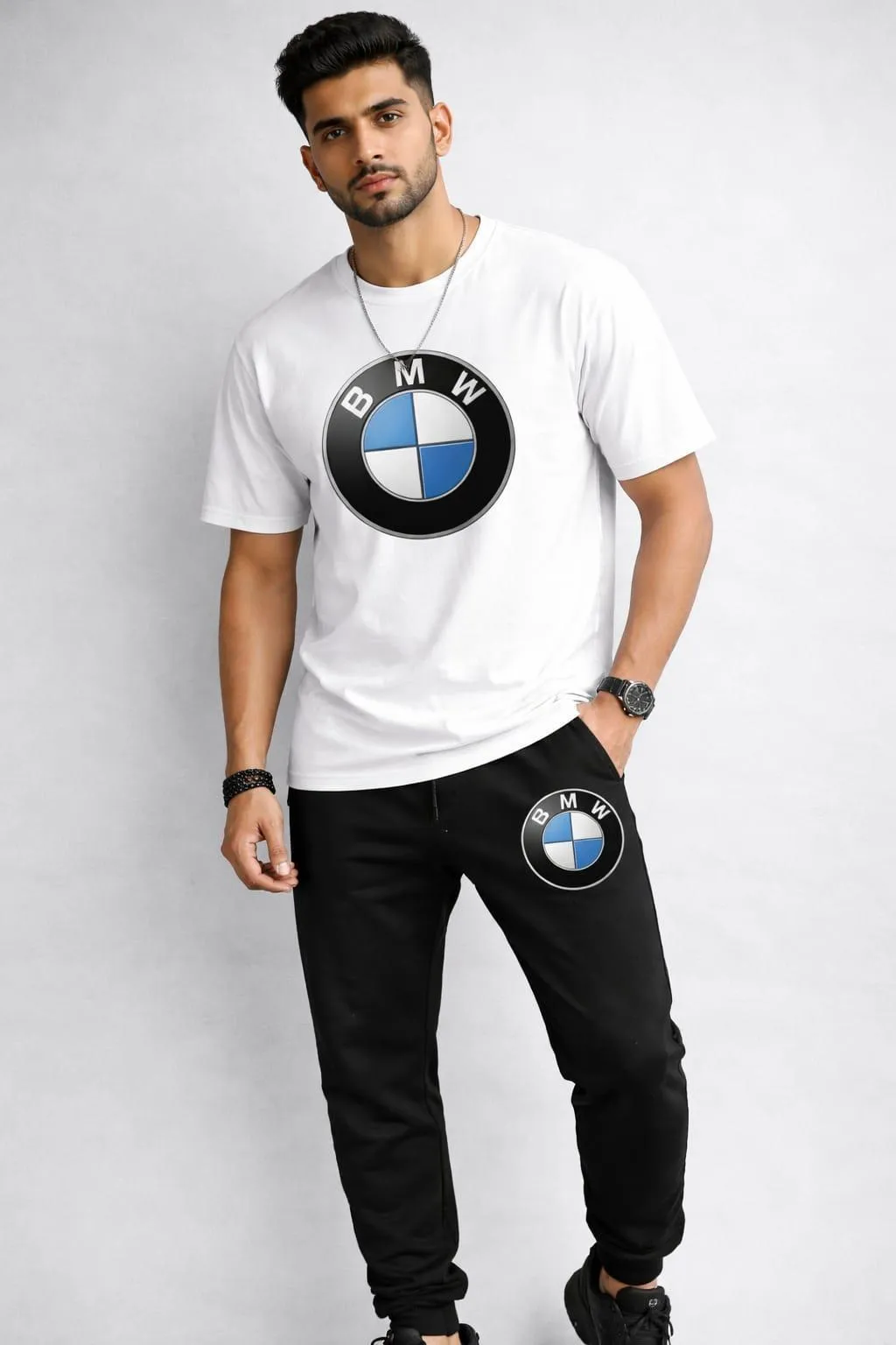 BMW Printed Track Suit White Black Men Polyester