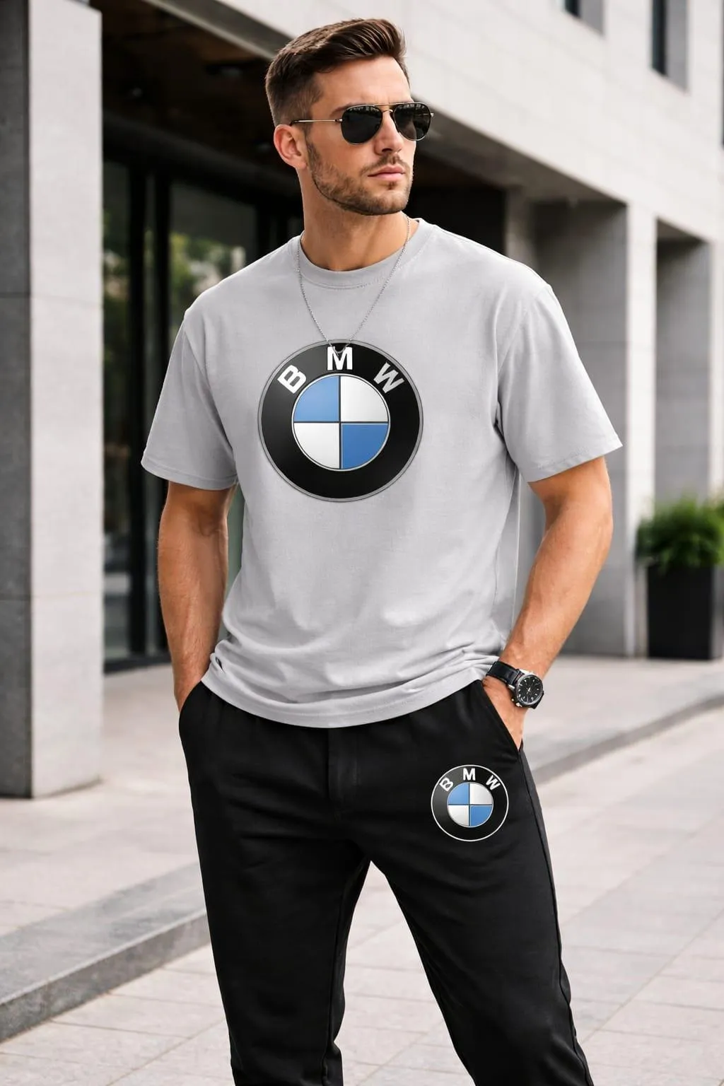 Men BMW Logo Grey Track Suit Set 2Pcs Polyester Pakistan