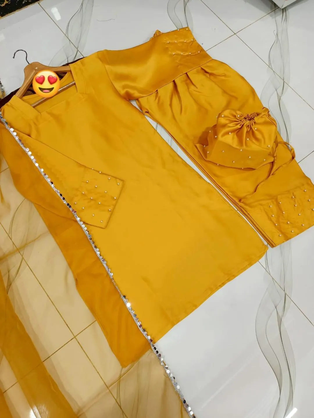 Mustard Shamoz Silk 3-Piece Wedding Party Outfit Set