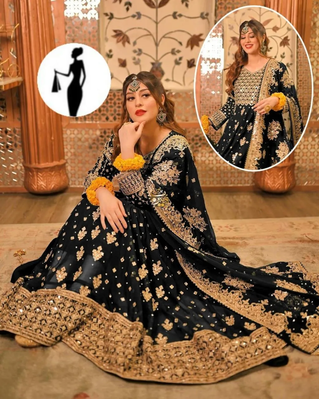 Black Chiffon Embroidered Maxi Suit 3Pcs Party Wear