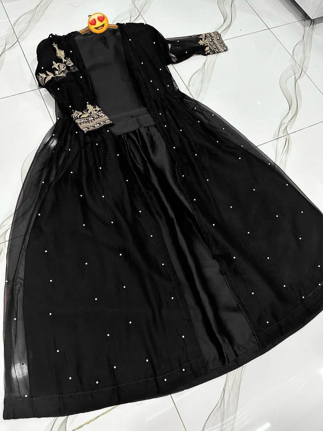 Black Embroidered 3-Piece Gown Suit for Eid & Weddings