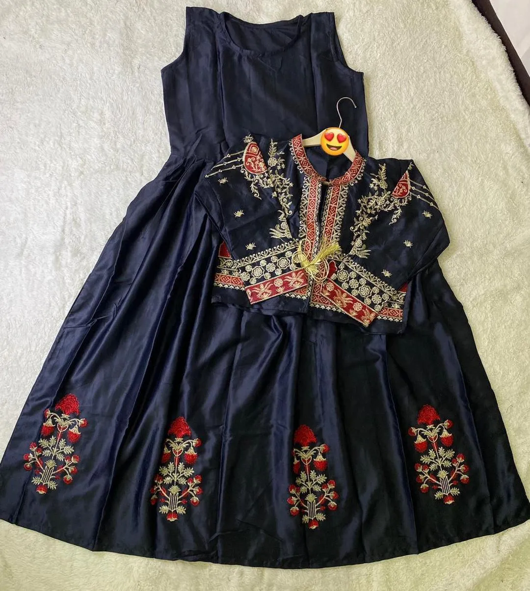 2 Pcs Women's Stitched Shamoz Silk Embroidered Maxi and Jacket