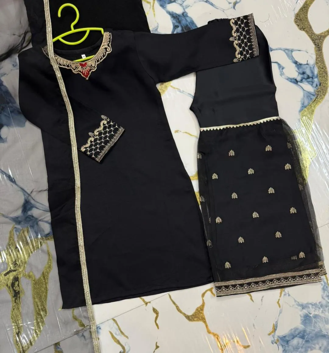 Black Embroidered 3-Piece Suit for Girls 1-12 Years