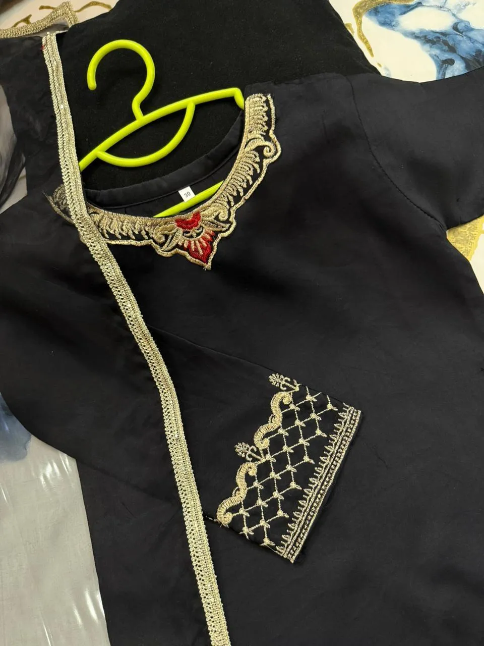 Black Embroidered 3-Piece Suit for Girls 1-12 Years