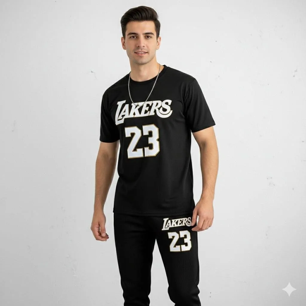 Men Black Lakers 23 Track Suit Cotton Summer
