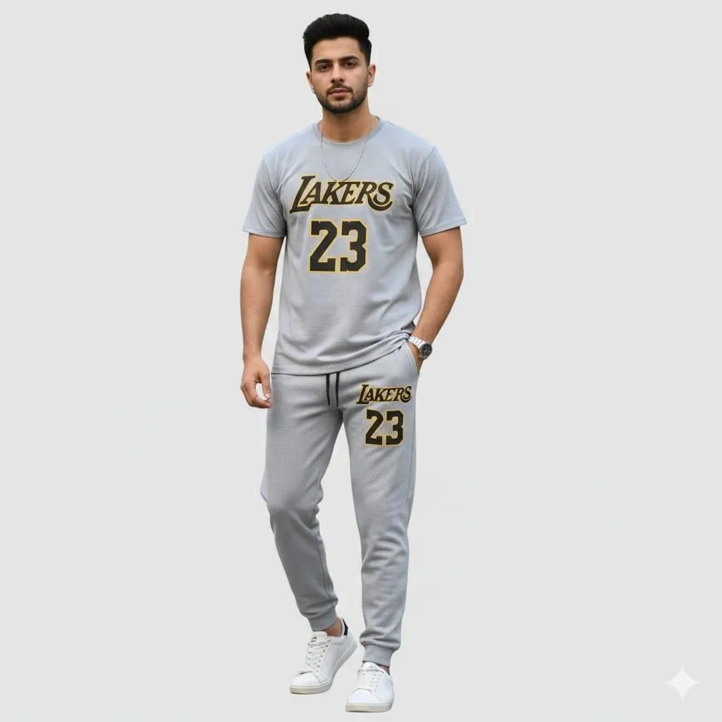 Men Grey Lakers 23 Printed Track Suit Set