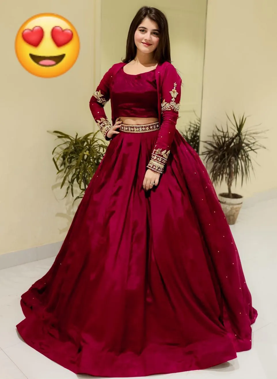 Maroon Embroidered Gown Suit for Women with Pearl Belt