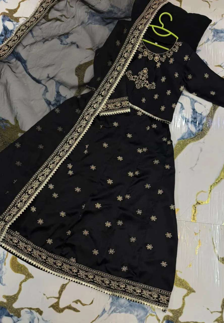Black Embroidered 3-Piece Set for Girls 1-12 Years