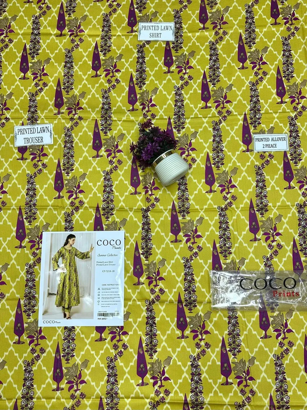 Printed Lawn 2-Piece Suit Yellow Purple Floral