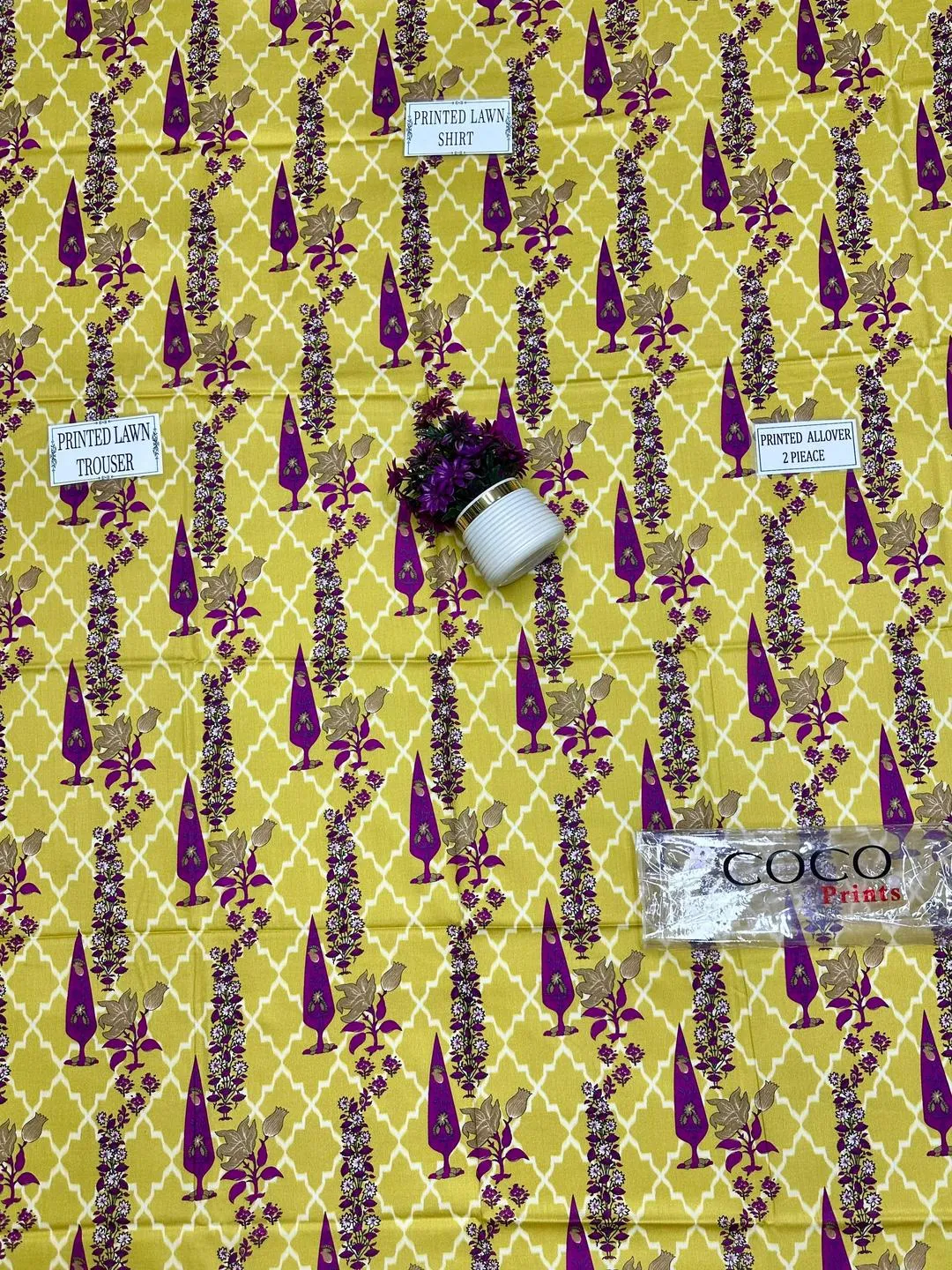 Printed Lawn 2-Piece Suit Yellow Purple Floral