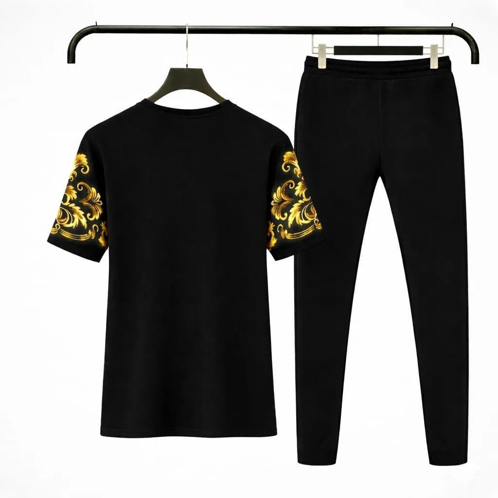 Men Rich Man Royal Black Gold Track Suit Set