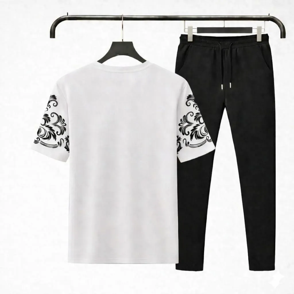 Royal Summer Tracksuit Set White Black Cotton with Crest Logo