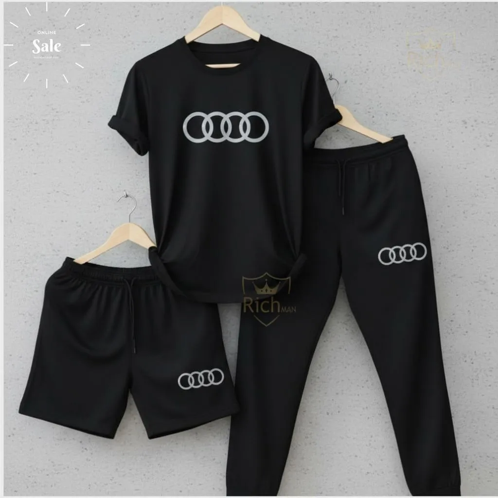 Men Audi Logo 3-Piece Summer Tracksuit Black
