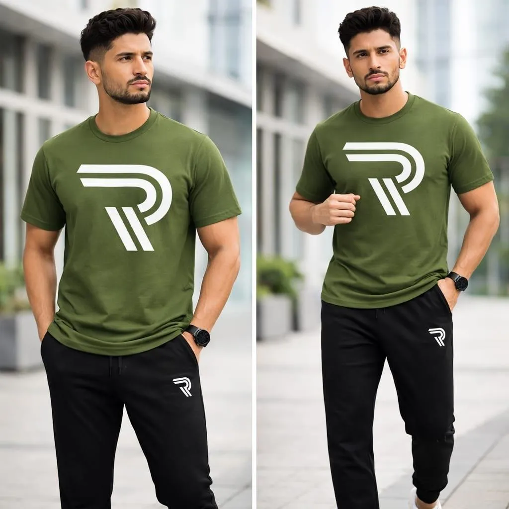 Men R-Flex Track Suit Green Black Cotton 2Pcs