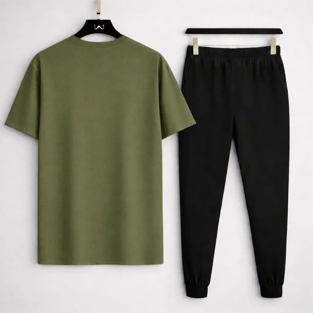 Men R-Flex Track Suit Green Black Cotton 2Pcs