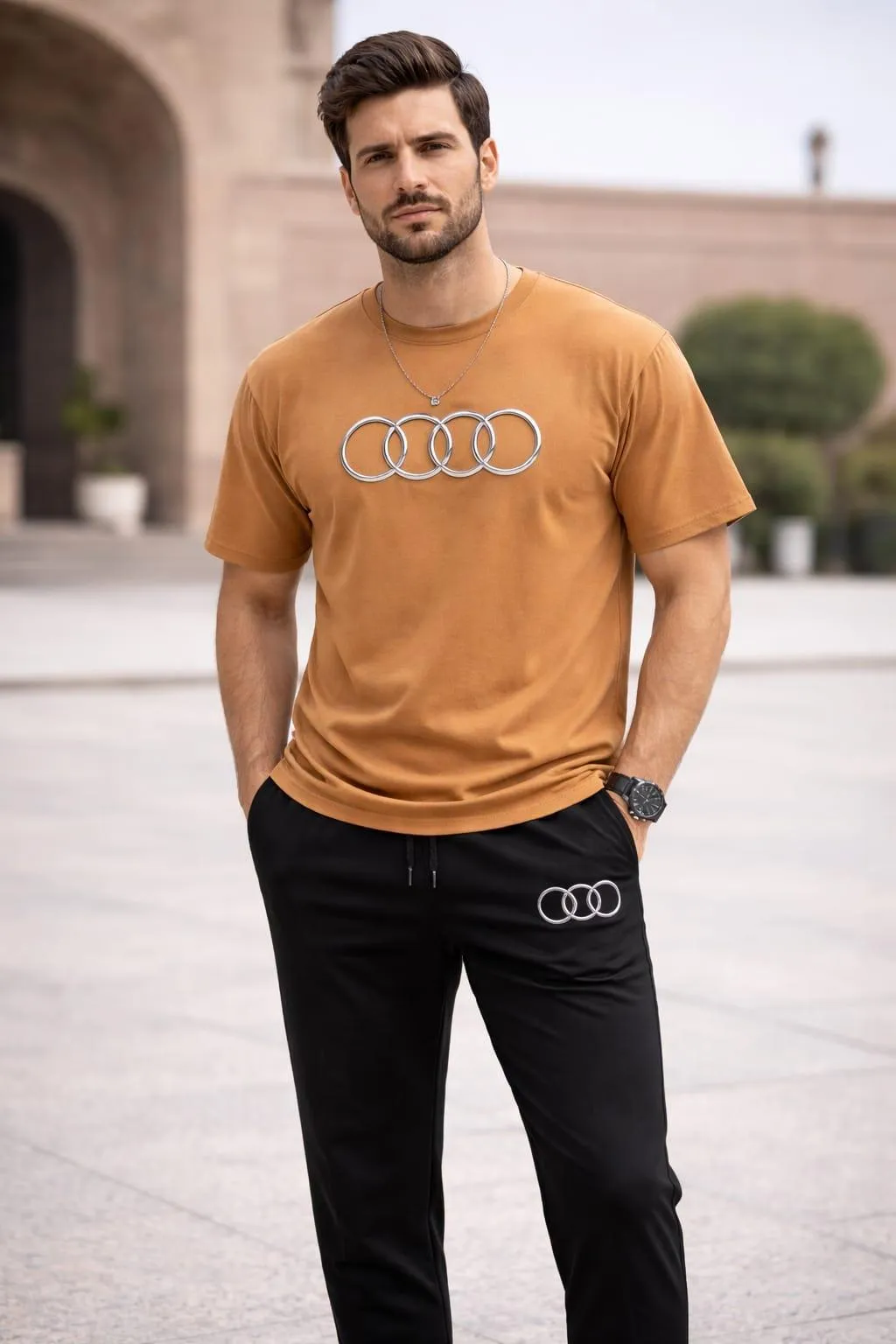 Audi Logo 2-Piece Cotton Set Mustard Black for Men