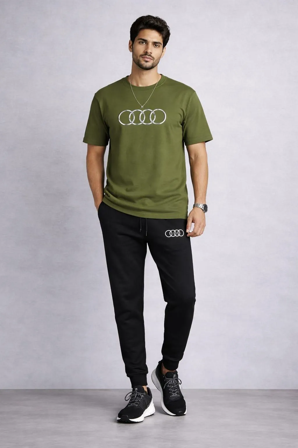 Audi Logo 2-Piece Cotton Set Green Black for Men