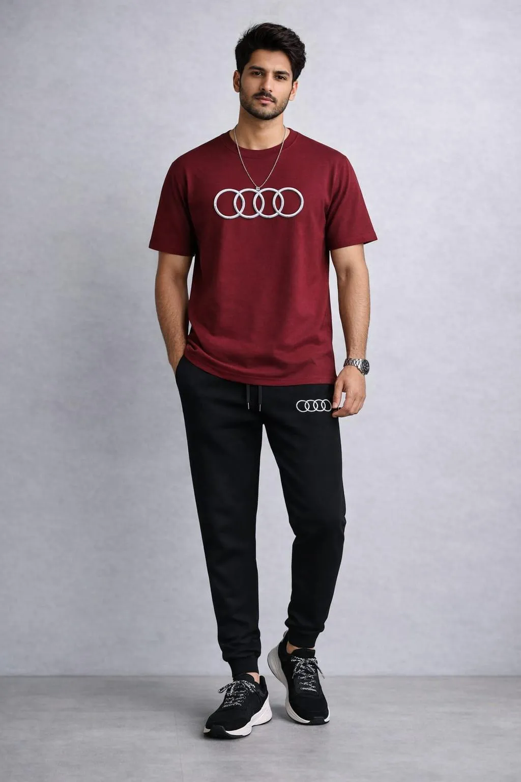 Men Audi Logo Track Suit Maroon Black XL