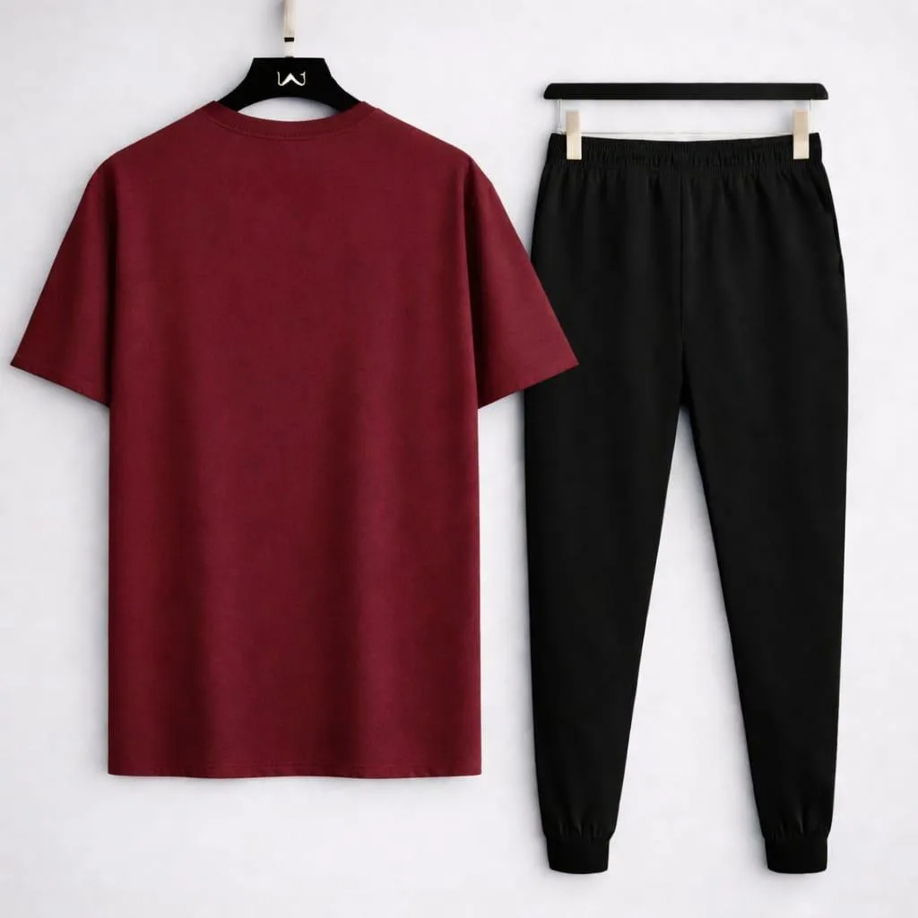 Men Audi Logo Track Suit Maroon Black XL
