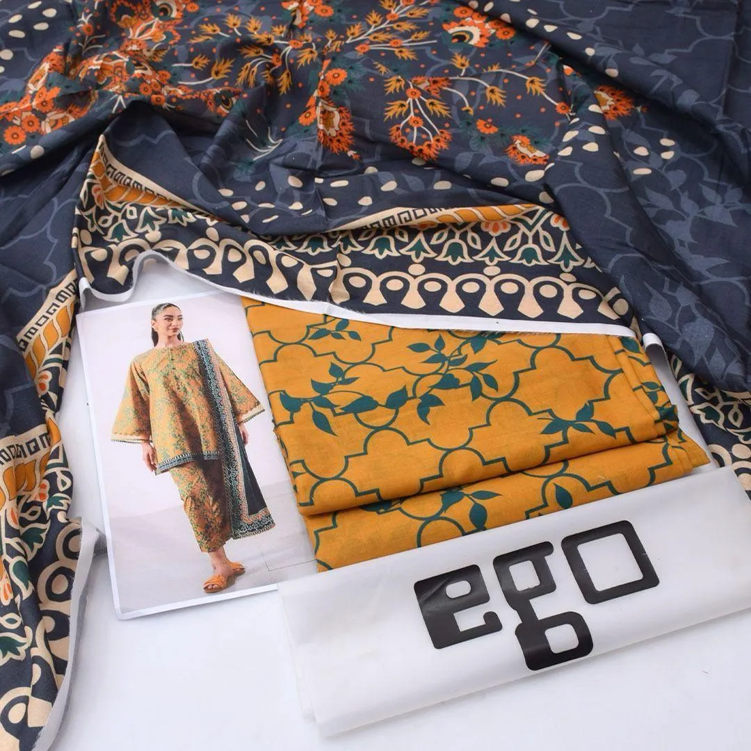 Unstitched 3-Piece Lawn Suit Yellow Blue Green Digital Printed