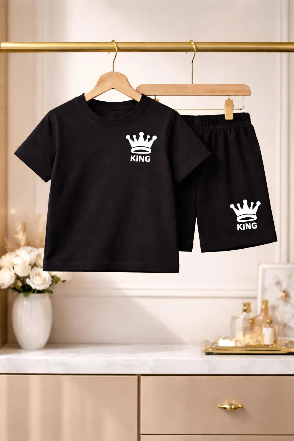 Kids King Crown Tracksuit Set Black Polyester 1-12Yrs