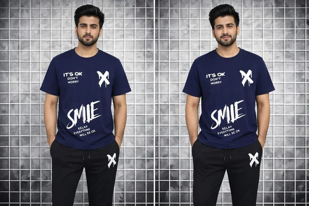 Men Graphic Cotton Track Suit Blue Black Summer Sale