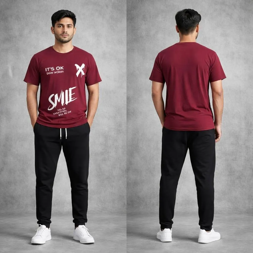 Men Maroon Black Graphic Track Suit Summer Sale