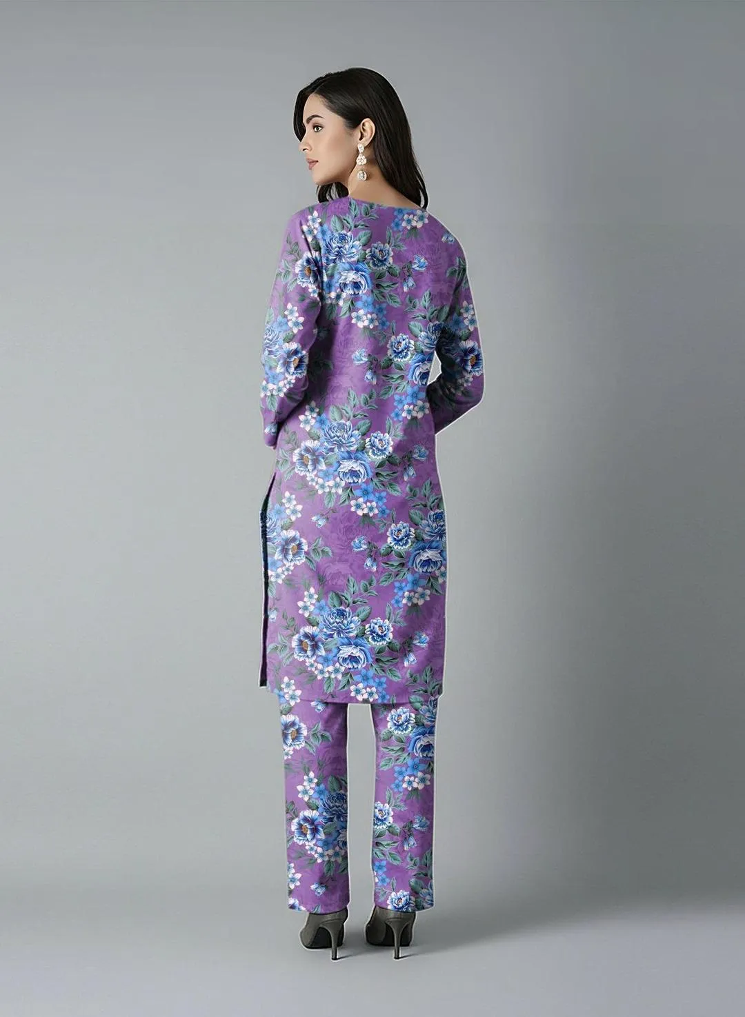 Purple Floral Printed 2-Piece Suit for Women