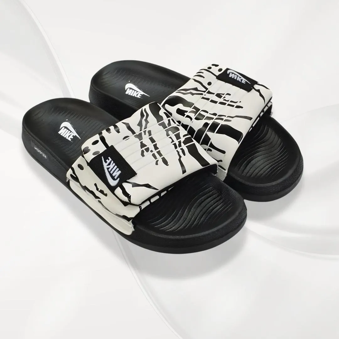 Nike Logo Slide Slippers Black White Patterned
