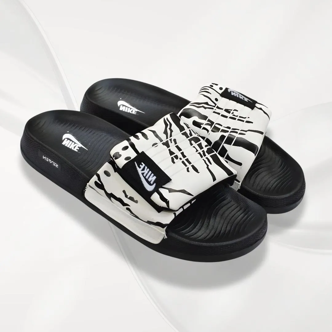 Nike Logo Slide Slippers Black White Patterned