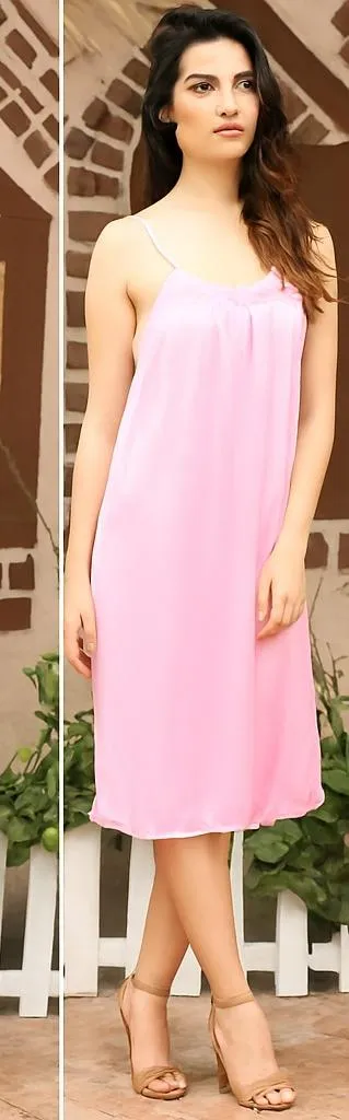 Pink Silk Lace-Work 3 Pcs Night Suit Set