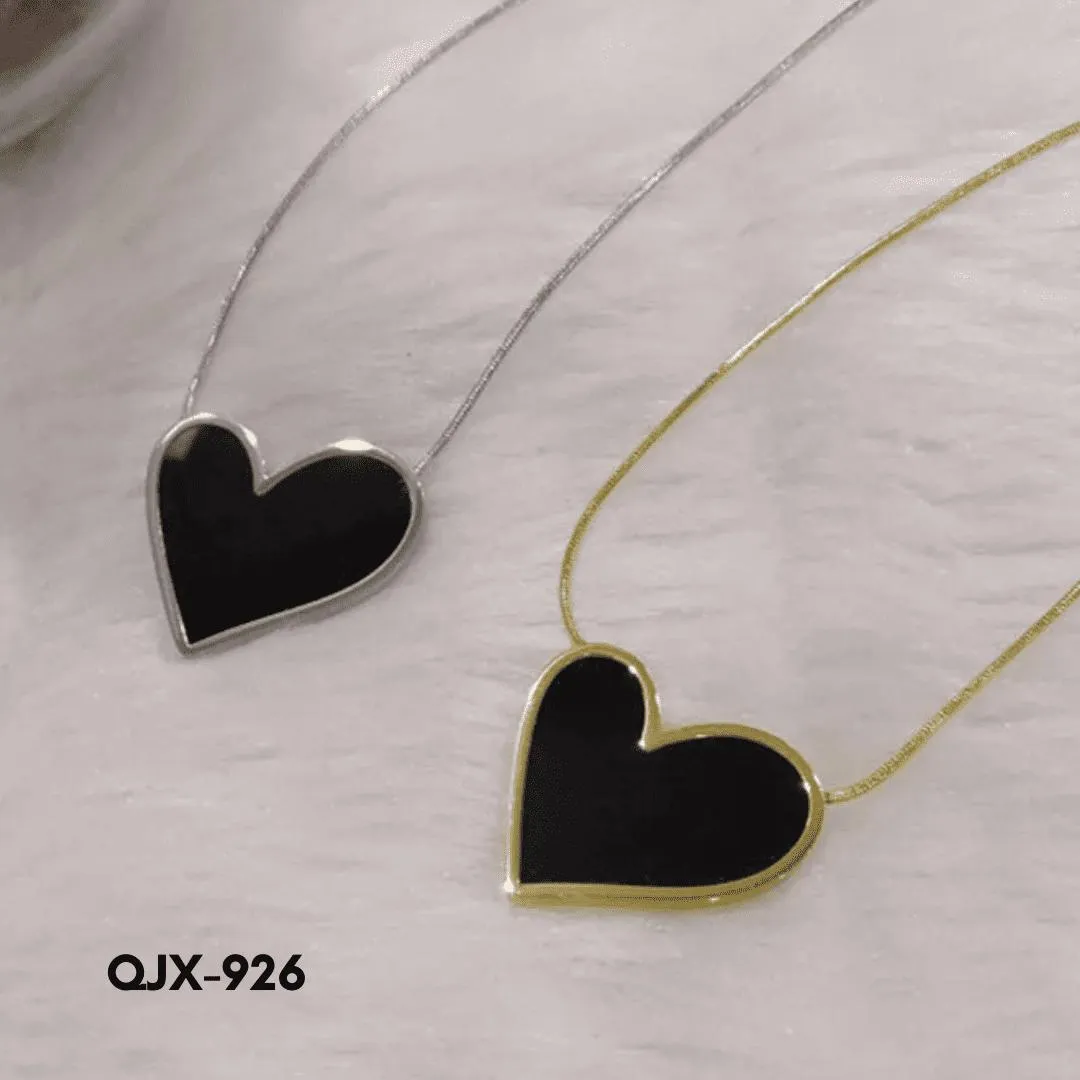 Heart Shaped Necklace Black Gold for Women