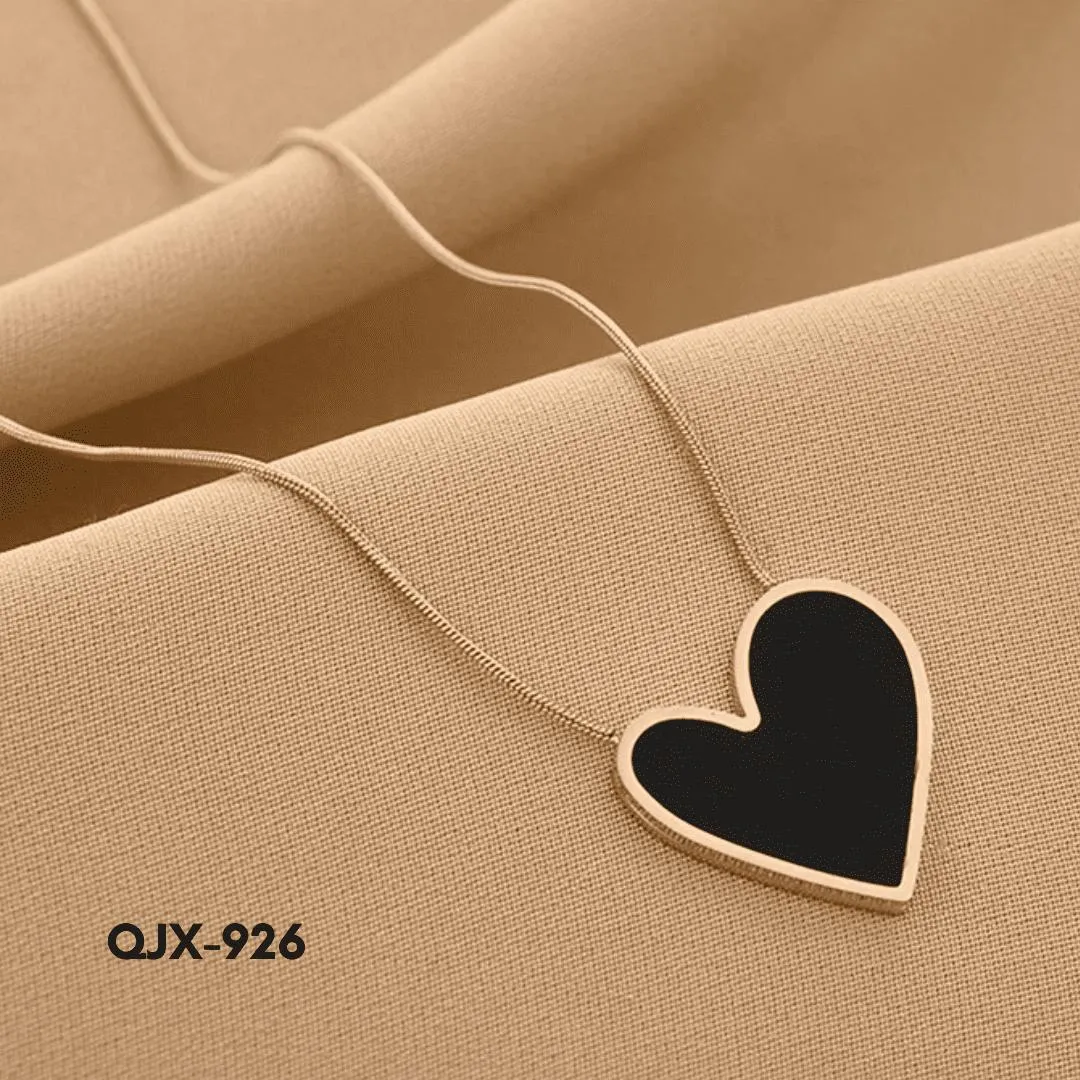 Heart Shaped Necklace Black Gold for Women
