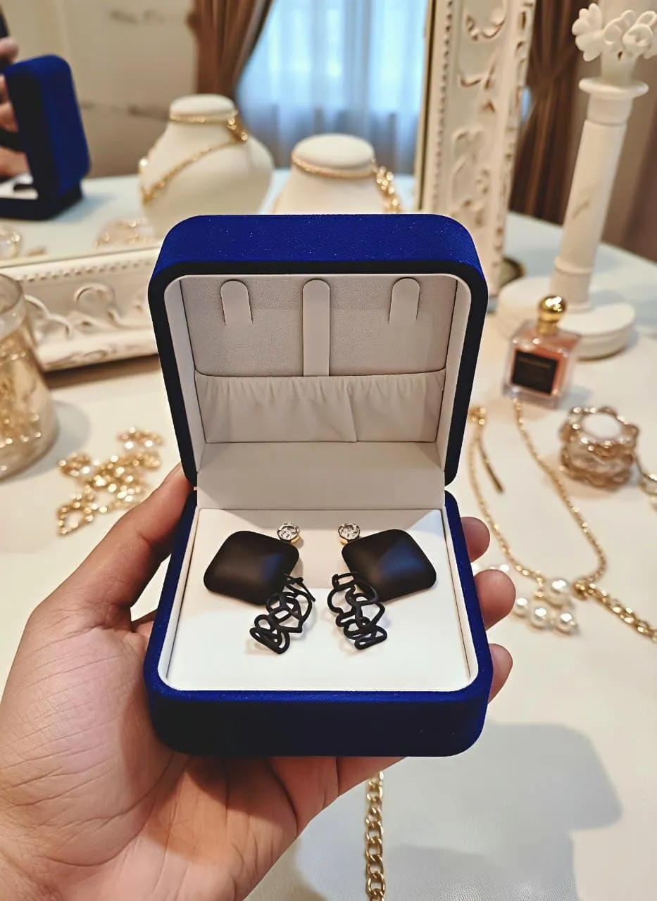 Black Crystal Twisted Earrings for Women