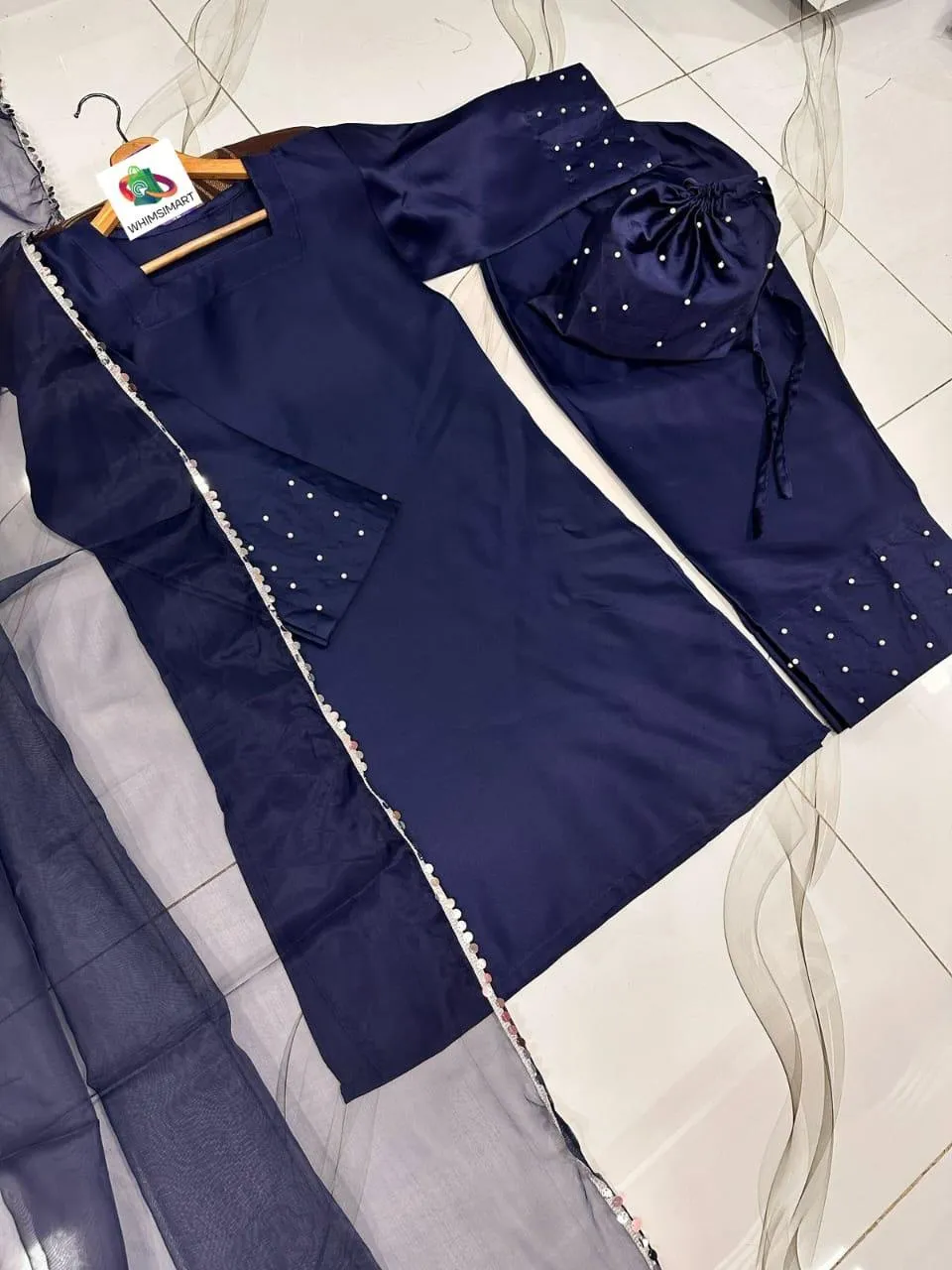 Blue Shamoz Silk Farshi Shalwar Kameez Set Medium Eid Wedding