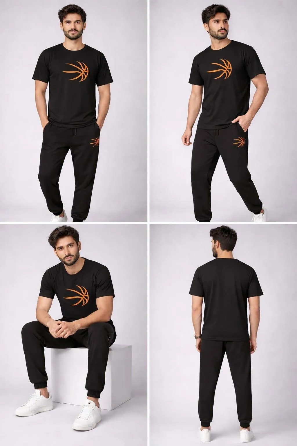 Men Basketball Graphic Track Suit Black Cotton 2Pcs