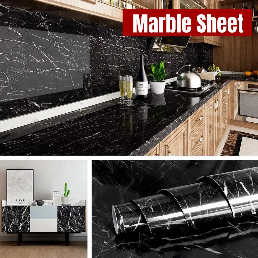 Black & White Marble Sheet 60x200cm Self-Adhesive PVC