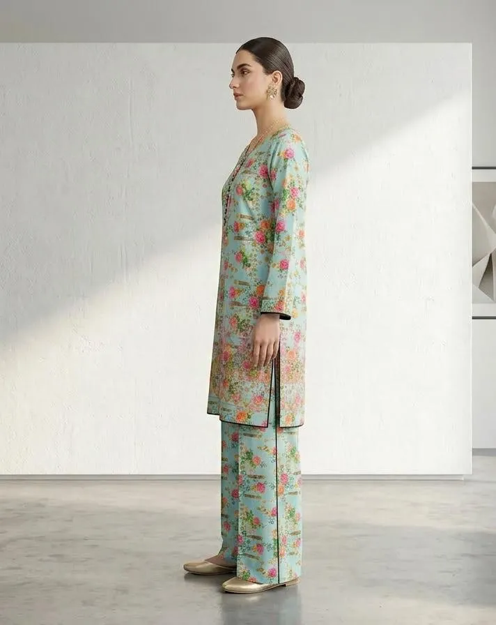 Multicolor Floral Lawn Kurta Pajama Set for Women