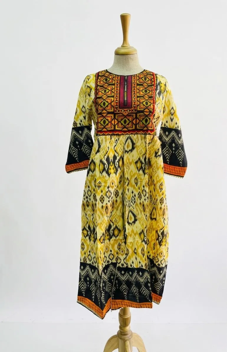 Multicolor Digital Print Lawn Maxi Kurta with Trouser Set