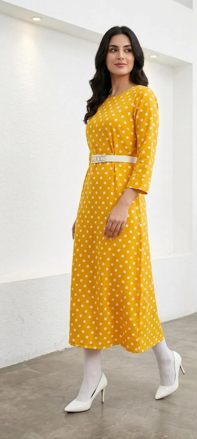 Yellow Polka Dot Kurti with Belt for Women