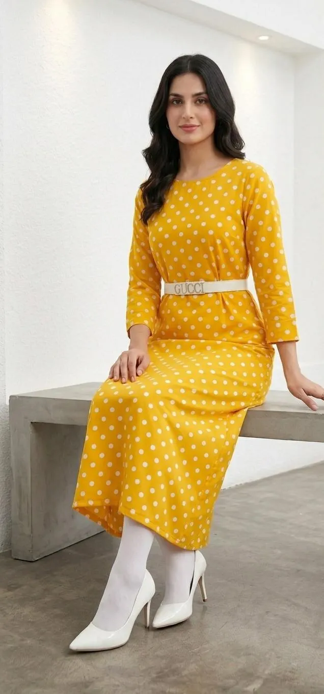 Yellow Polka Dot Kurti with Belt for Women