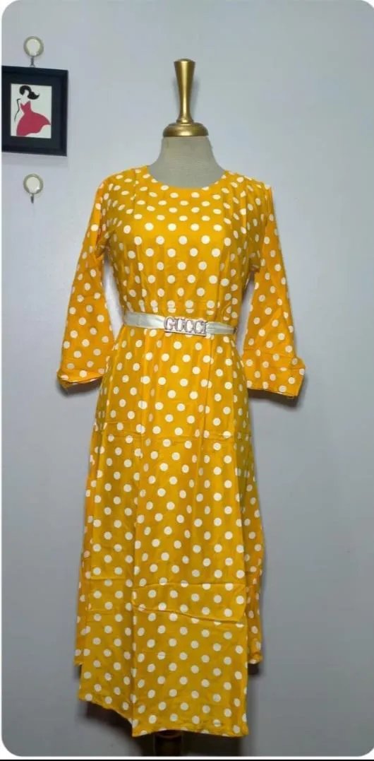 Yellow Polka Dot Kurti with Belt for Women
